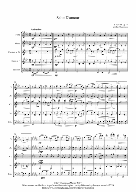 Elgar Salut D Amour Wind Quintet Sheet Music