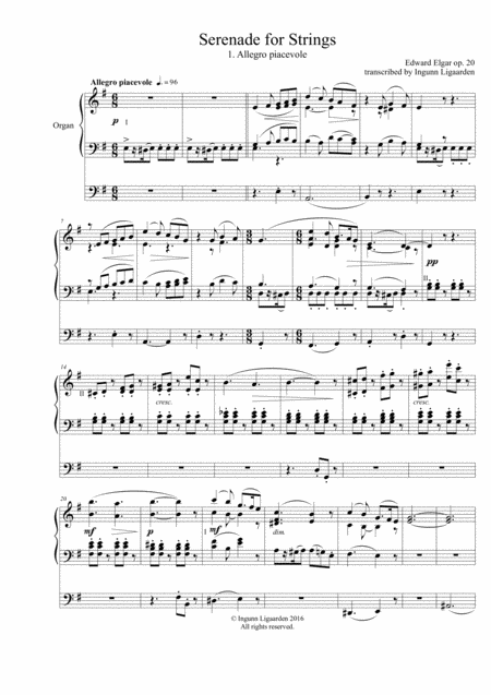 Elgar Serenade For Strings Complete For Organ Solo Sheet Music