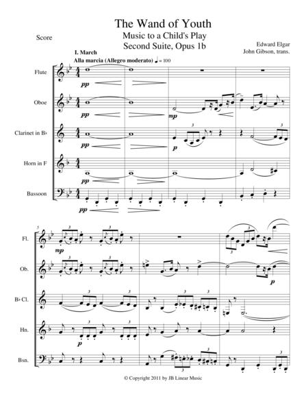 Elgar Wand Of Youth Selections For Woodwind Quintet Sheet Music