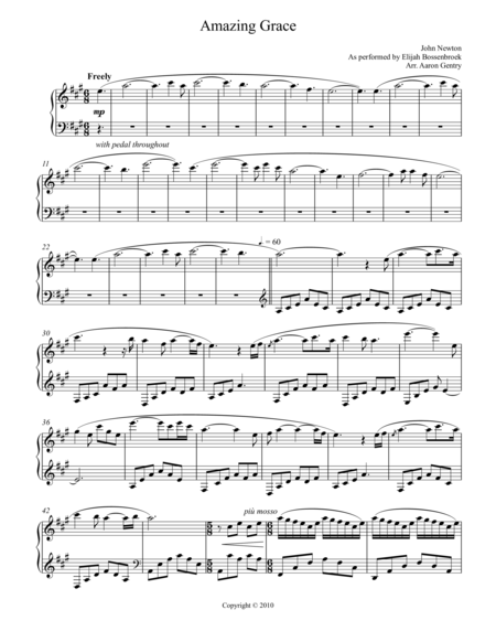 Elijah Bossenbroek Amazing Grace Sheet Music