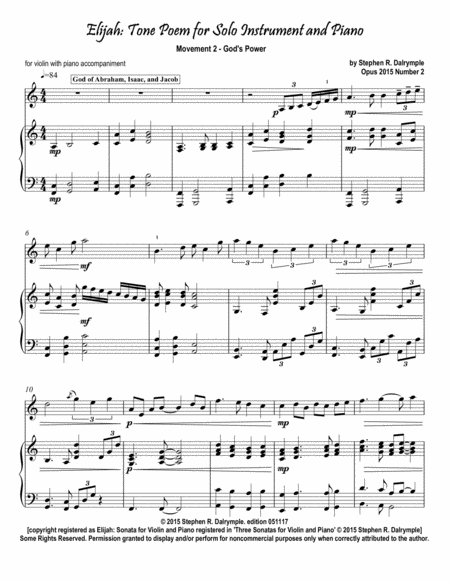 Elijah Tone Poem For Instrumental Solo Violin Movement 2 Gods Power Sheet Music