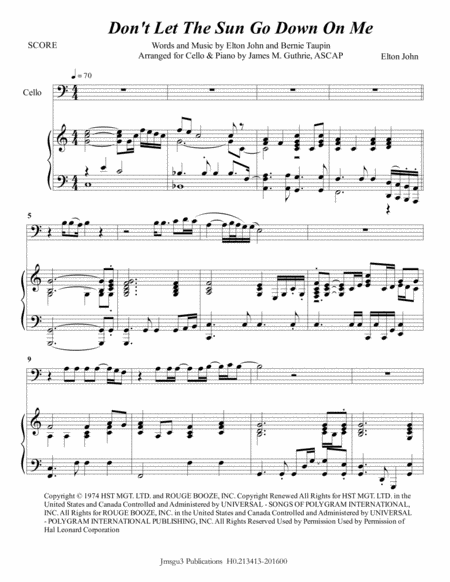 Elton John Dont Let The Sun Go Down On Me For Cello Piano Sheet Music