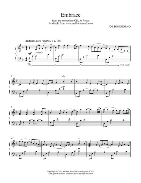 Embrace By Joe Bongiorno Sheet Music