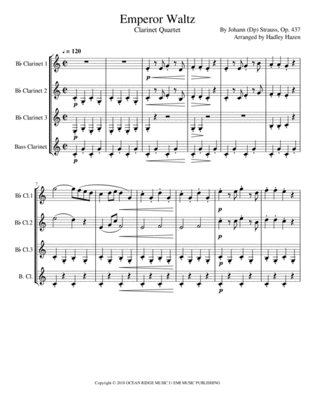 Emperor Waltz For Clarinet Quartet Sheet Music