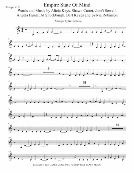 Free Sheet Music Empire State Of Mind Easy Key Of C Trumpet