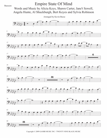 Empire State Of Mind Original Key Bassoon Sheet Music