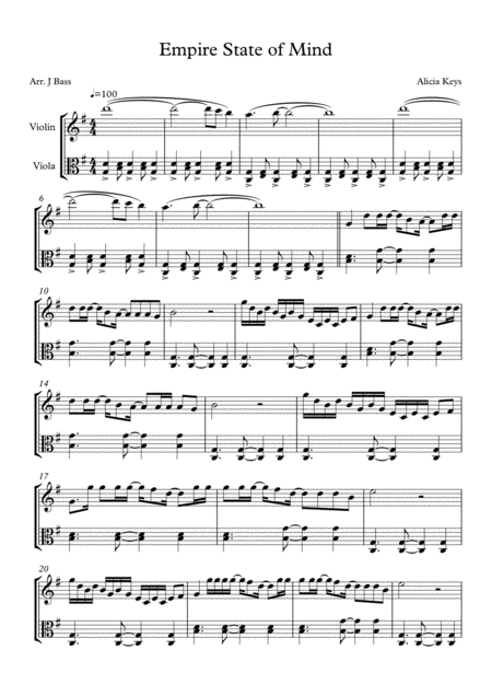 Free Sheet Music Empire State Of Mind Part Ii Broken Down Arranged For String Duo Violin And Viola