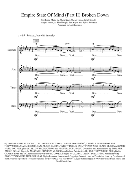 Empire State Of Mind Part Ii Broken Down Satb Sheet Music