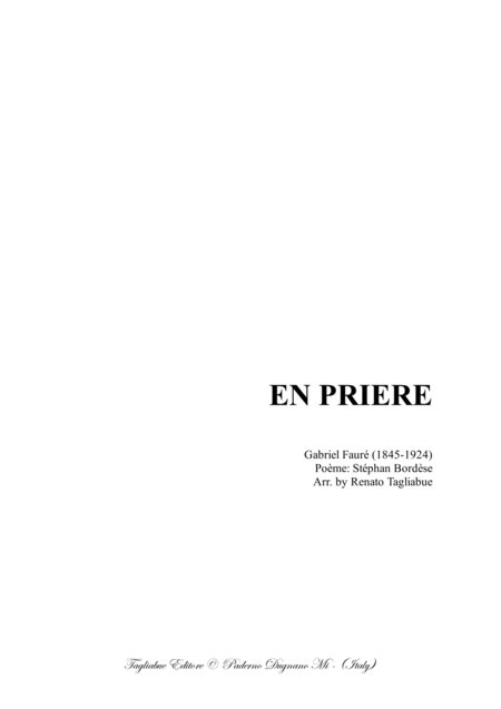 Free Sheet Music En Priere G Faur Arr For Satb Choir And Piano