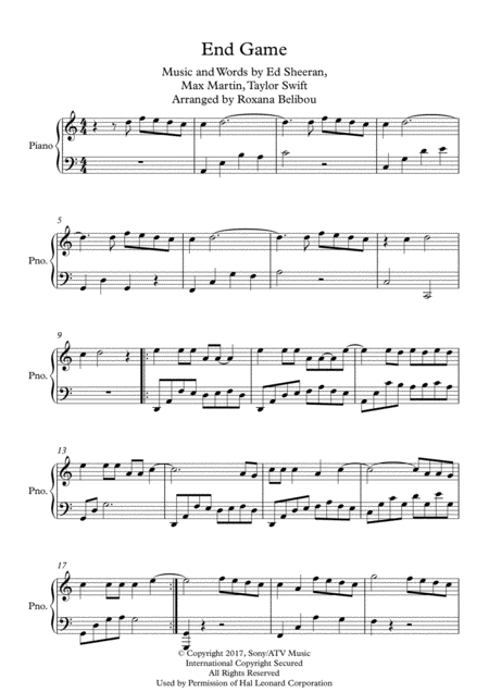 End Game Piano Sheet Music