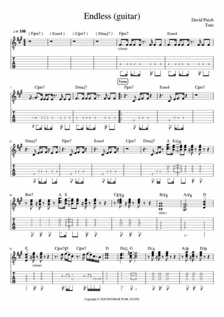 Free Sheet Music Endless By Toto Guitar Part