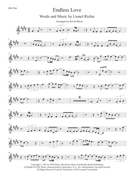 Free Sheet Music Endless Love Alto Sax