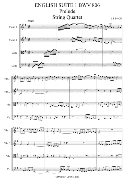 Free Sheet Music English Suite Prelude String Quartet