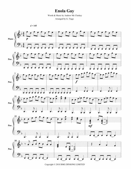 Enola Gay Piano Solo Sheet Music