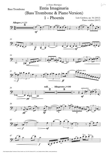 Free Sheet Music Entia Imaginaria Bass Trombone Piano Version