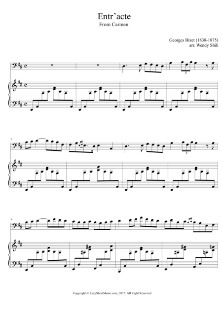 Entr Acte From Carmen Cello And Piano Sheet Music