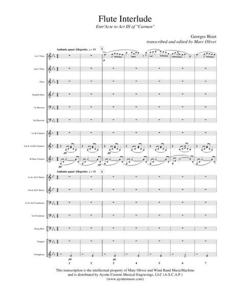 Entr Acte To Act 3 Of Carmen Flute Interlude Transcribed For Concert Band Sheet Music