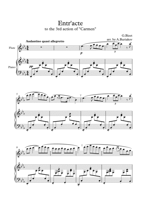 Free Sheet Music Entr Acte To The 3rd Action Of The Carmen Flute