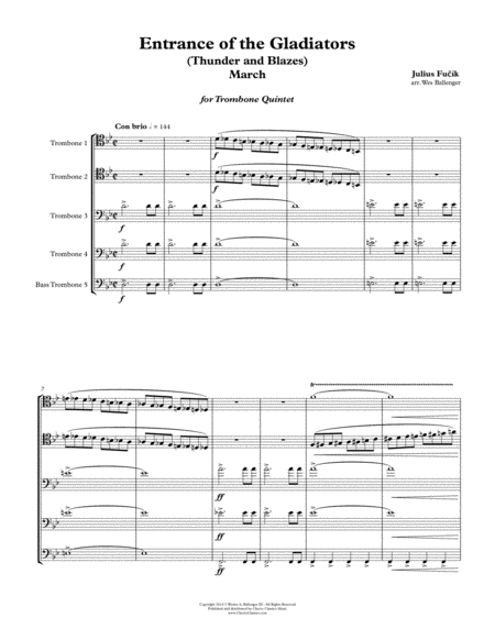 Entrance Of The Gladiators Thunder Blazes March For Trombone Quintet Sheet Music