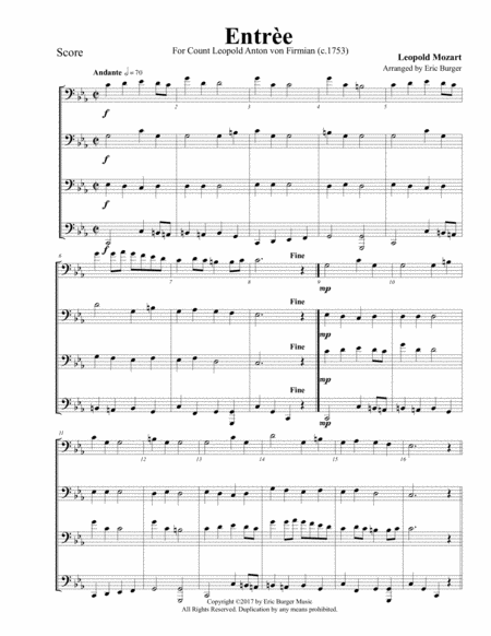 Entre For Trombone Or Low Brass Quartet Sheet Music