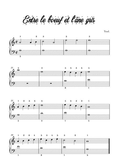 Entre Le B Uf Et L Ne Gris Traditional French Christmas Song Easy Beginner Piano With Fingerings Sheet Music