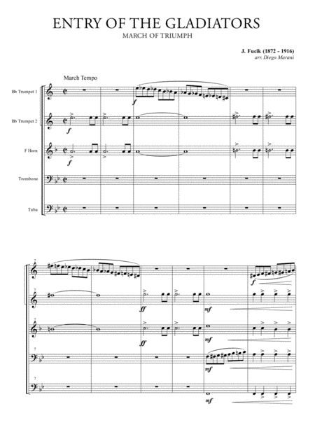 Entry Of The Gladiators For Brass Quintet Sheet Music