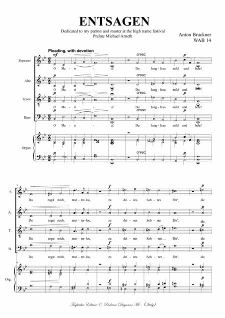 Free Sheet Music Entsagen Wab 14 Bruckner For Soprano Or Tenor Satb Choir And Organ