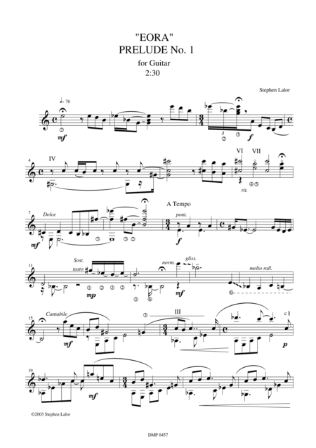 Eora Prelude No 1 For Guitar Sheet Music