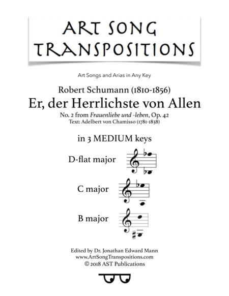 Er Der Herrlichste Von Allen Op 42 No 2 In 3 Medium Keys D Flat C B Major Sheet Music