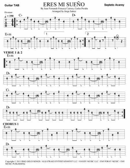 Eres Mi Sueo Guitar Tab Sheet Music