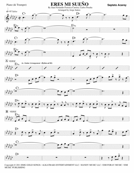 Free Sheet Music Eres Mi Sueo Piano W Trumpet Arrangement