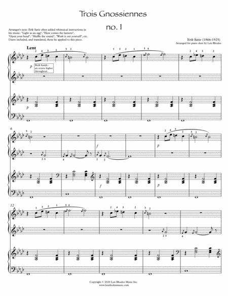 Free Sheet Music Erik Satie Trois Gnossiennes For Piano Duet