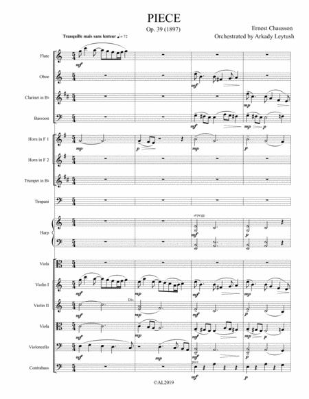 Ernest Chausson Piece Op 39 For Viola And Chamber Orchestra Orchestrated By Arkady Leytush Sheet Music