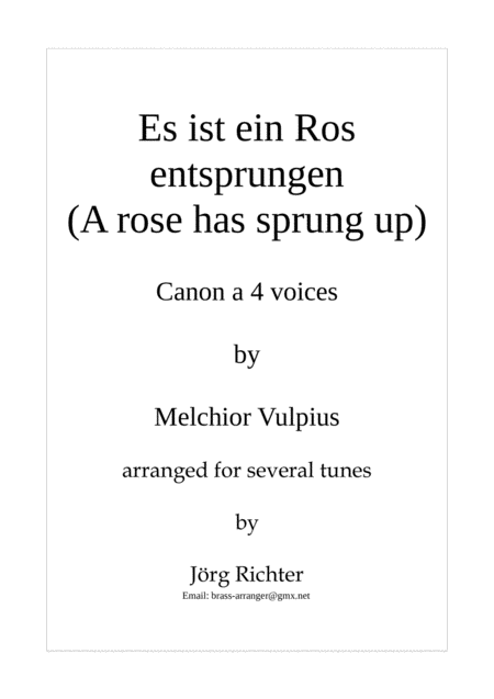 Es Ist Ein Ros Entsprungen A Rose Has Sprung Up Canon Sheet Music