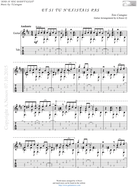 Et Si Tu N Existais Pas Sheet Music For Guitar Sheet Music