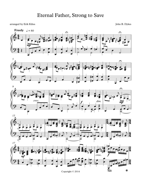 Eternal Father Strong To Save A Piano Arrangement By Erik Kihss Sheet Music