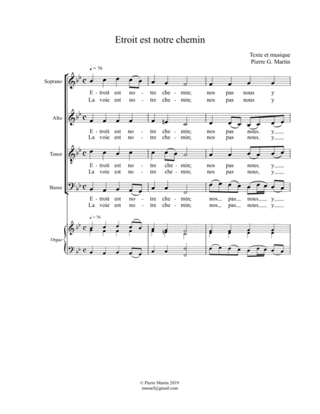 Free Sheet Music Etroit Est Notre Chemin Choral