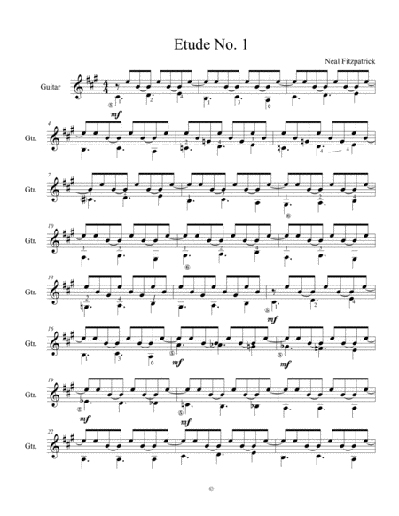 Free Sheet Music Etude No 1 For Guitar By Neal Fitzpatrick Standard Notation