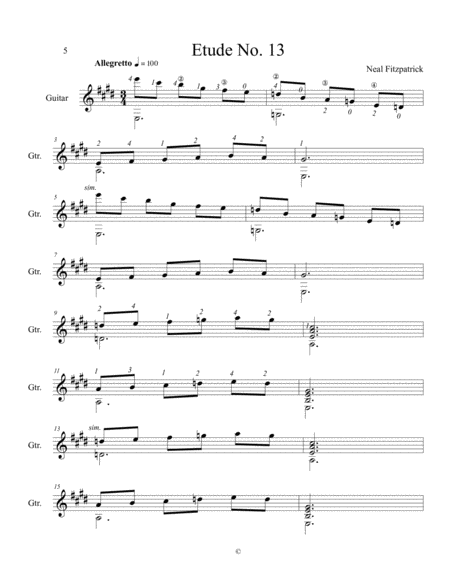 Etude No 13 For Guitar By Neal Fitzpatrick Standard Notation Sheet Music