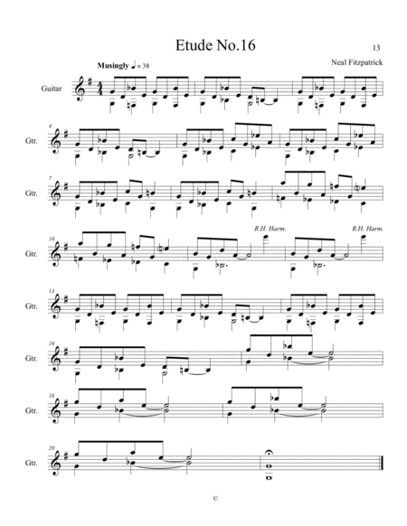 Free Sheet Music Etude No 16 For Guitar By Neal Fitzpatrick Standard Notation