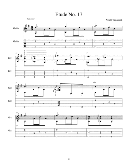 Free Sheet Music Etude No 17 For Guitar By Neal Fitzpatrick Tablature Edition
