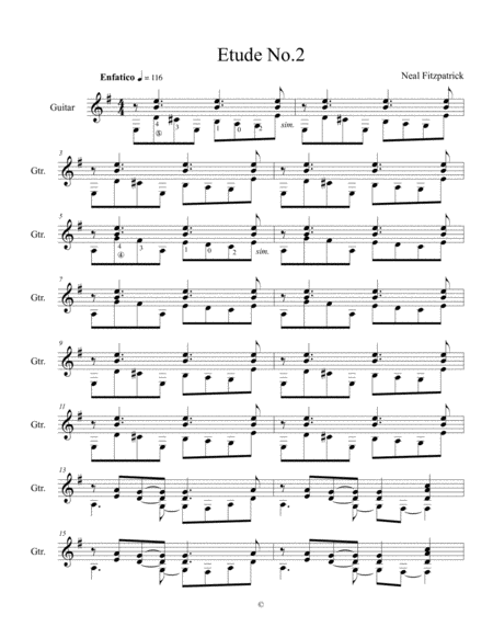 Free Sheet Music Etude No 2 For Guitar By Neal Fitzpatrick Standard Notation