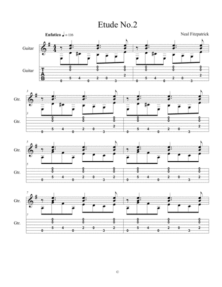 Free Sheet Music Etude No 2 For Guitar By Neal Fitzpatrick Tablature Edition