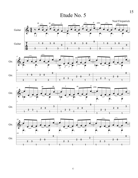Free Sheet Music Etude No 5 For Guitar By Neal Fitzpatrick Tablature Edition
