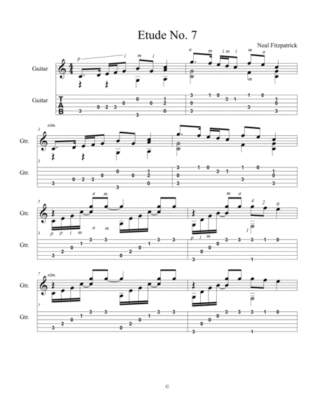 Etude No 7 For Guitar By Neal Fitzpatrick Tablature Edition Sheet Music