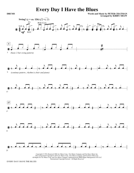 Every Day I Have The Blues Arr Kirby Shaw Drums Sheet Music