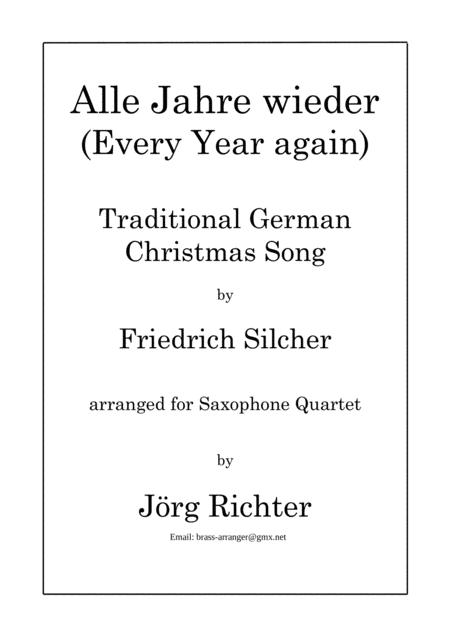 Free Sheet Music Every Year Again Alle Jahre Wieder For Saxophone Quartet