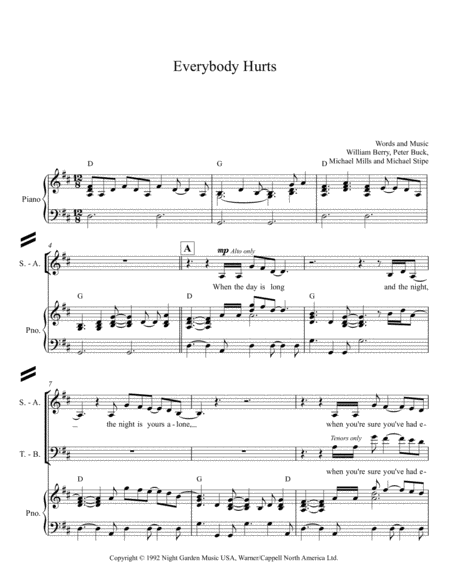 Everybody Hurts Sheet Music