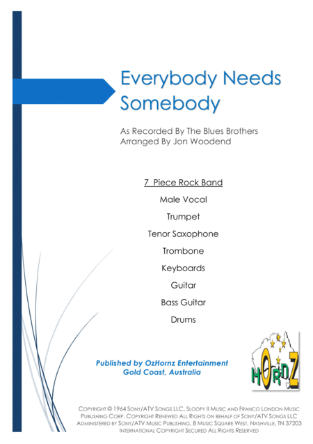 Everybody Needs Somebody To Love 7 Piece Rock Band Sheet Music