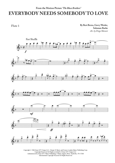 Everybody Needs Somebody To Love For Flute Quartet Sheet Music